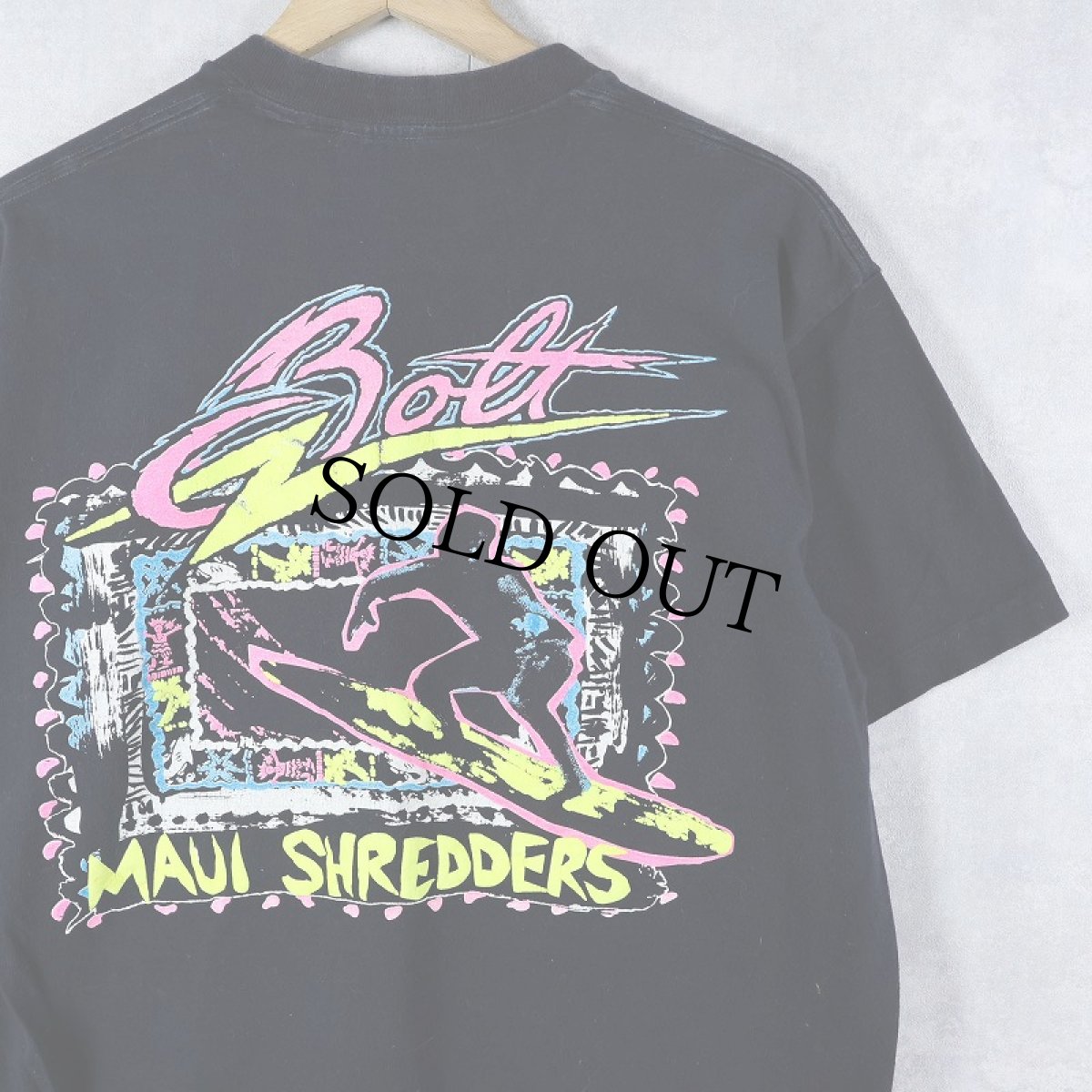 画像1: 90's BOLT USA製 "MAUI SHREDDERS" サーフブランド プリントTシャツ BLACK XL (1)