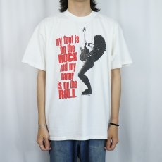 画像2: 90's "my foot is on the ROCK and my name is on the ROLL" ギタリストプリントTシャツ XL (2)