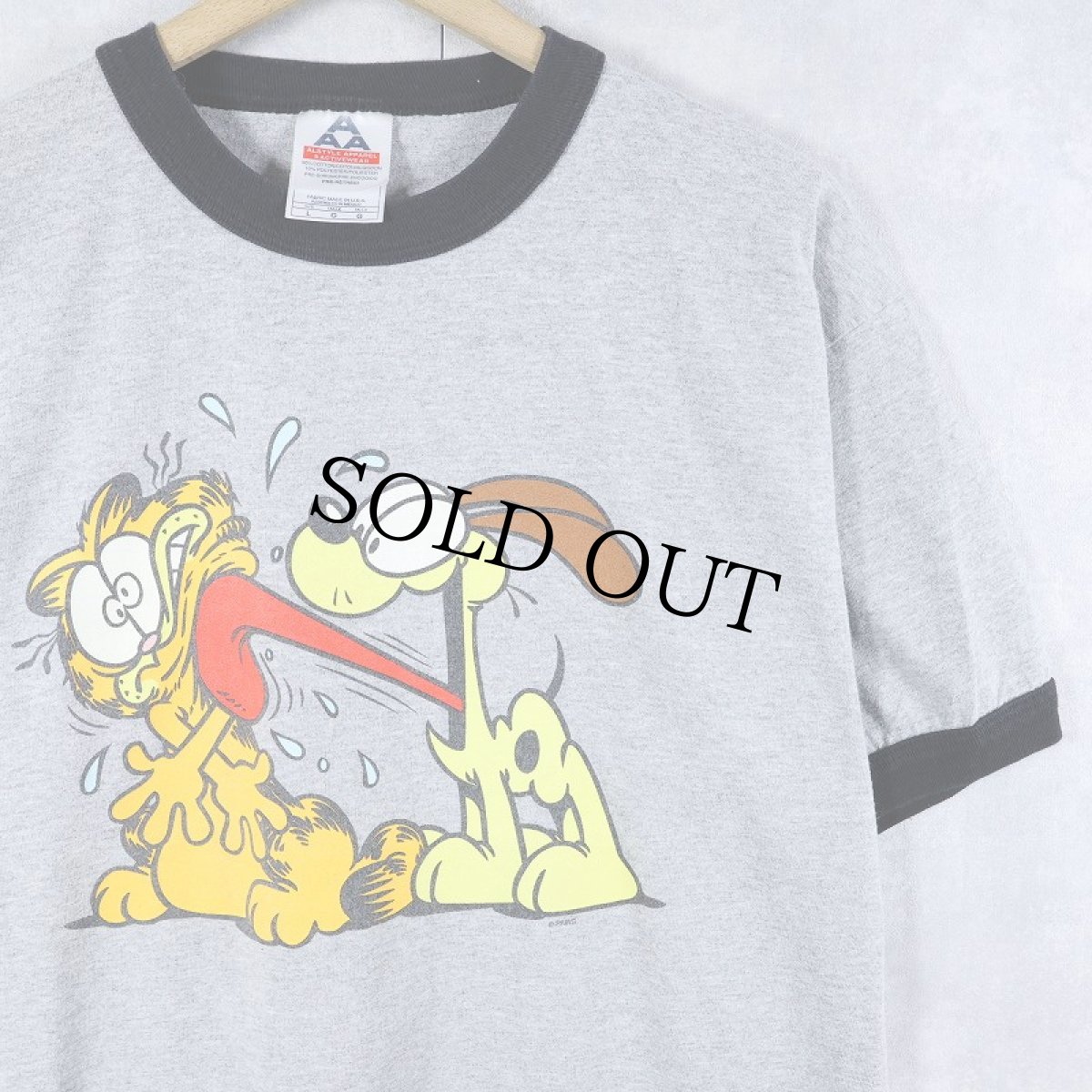 画像1: Garfield キャラクタープリント リンガーTシャツ L (1)