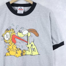画像1: Garfield キャラクタープリント リンガーTシャツ L (1)