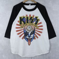 画像1: KISS "HOTTER THAN HELL" ヘヴィメタルバンドプリントラグランTシャツ XL (1)
