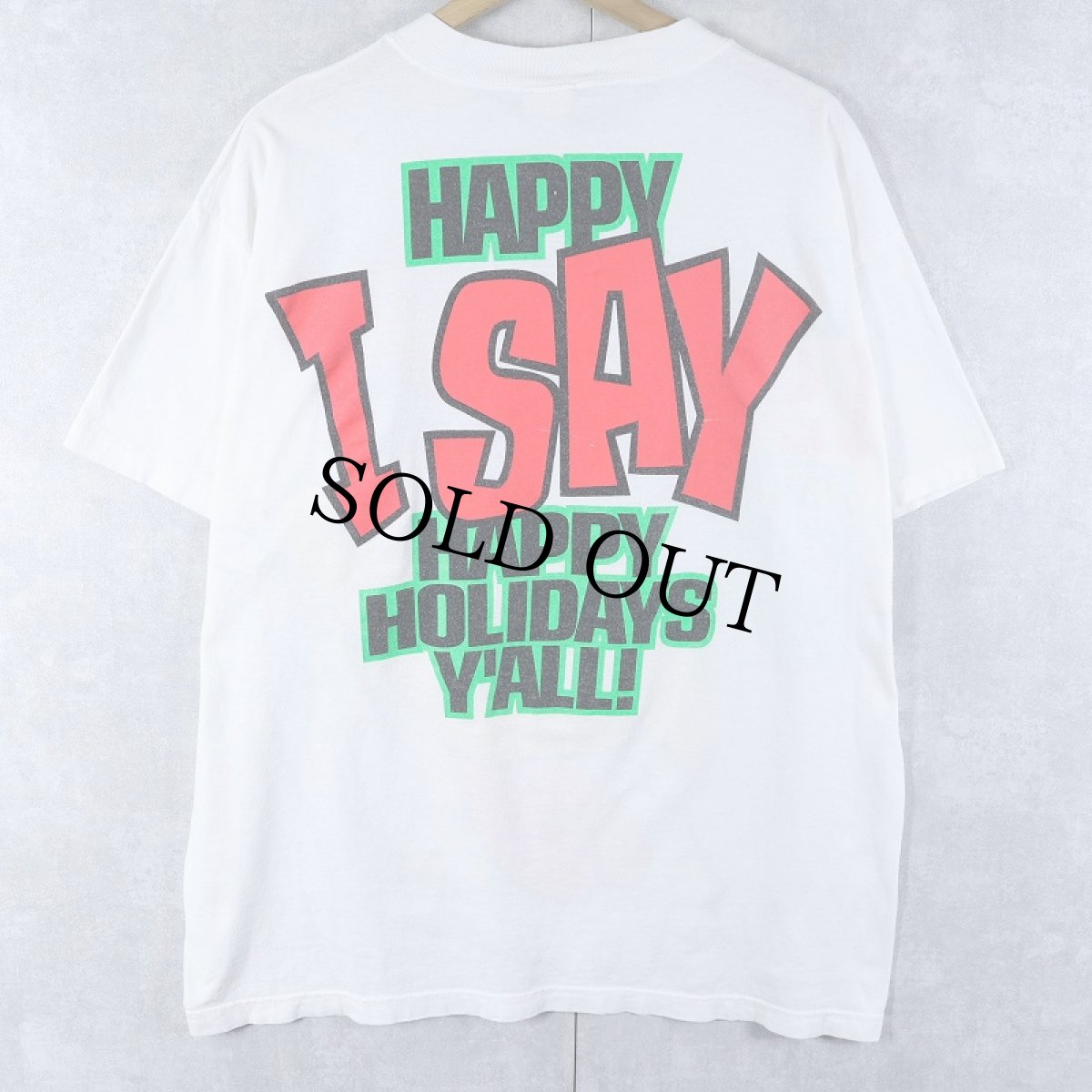 画像2: 90's Foghorn Leghorn USA製 "HAPPY I SAY HAPPY HOLIDAYS Y'ALL!" キャラクタープリントTシャツ (2)