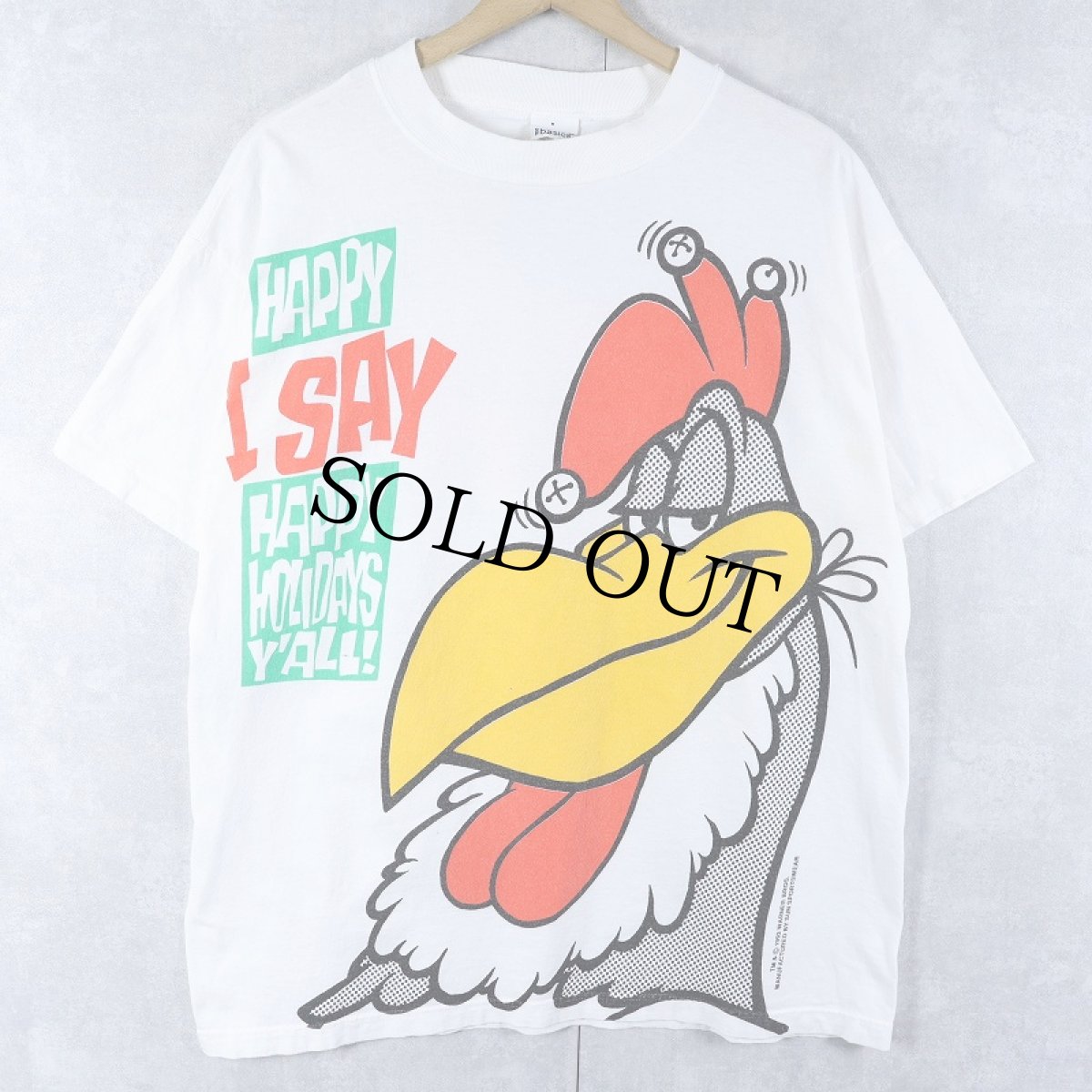 画像1: 90's Foghorn Leghorn USA製 "HAPPY I SAY HAPPY HOLIDAYS Y'ALL!" キャラクタープリントTシャツ (1)