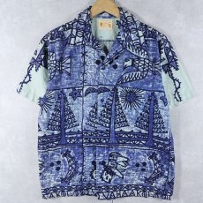 画像1: 60〜70's Polynesian Bazaar オールオーバーパターン オープンカラーシャツ (1)