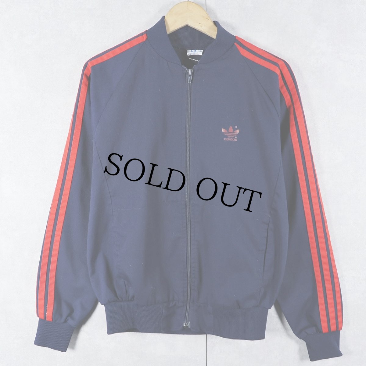 画像1: 80's adidas ロゴ刺繍 ポリエステル×コットン トラックジャケット NAVY M (1)