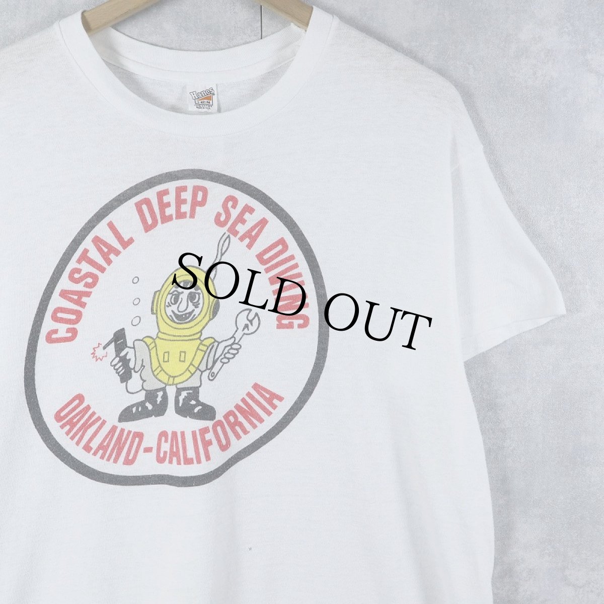 画像1: 70's USA製 "COASTAL DEEP SEA DIVING" 染み込みプリントTシャツ L (1)