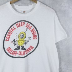 画像1: 70's USA製 "COASTAL DEEP SEA DIVING" 染み込みプリントTシャツ L (1)