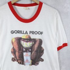 画像1: 80's Thermo-Ply USA製 "GORILLA PROOF" プリントリンガーTシャツ XL (1)