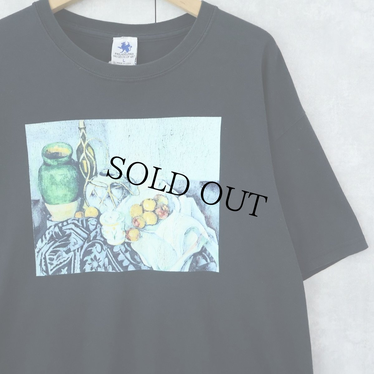 画像1: 90's〜 Paul Cezanne "Still Life with Bottle and Apple Basket" アートプリントTシャツ BLACK L (1)
