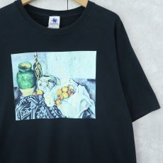 画像1: 90's〜 Paul Cézanne "Still Life with Bottle and Apple Basket" アートプリントTシャツ BLACK L (1)