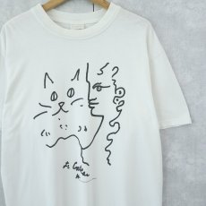 画像1: 90's〜 Jean Cocteau "Cats" アートプリントTシャツ L (1)