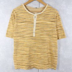 画像1: UNKNOWN マルチボーダー柄 ヘンリーネック Tシャツ (1)