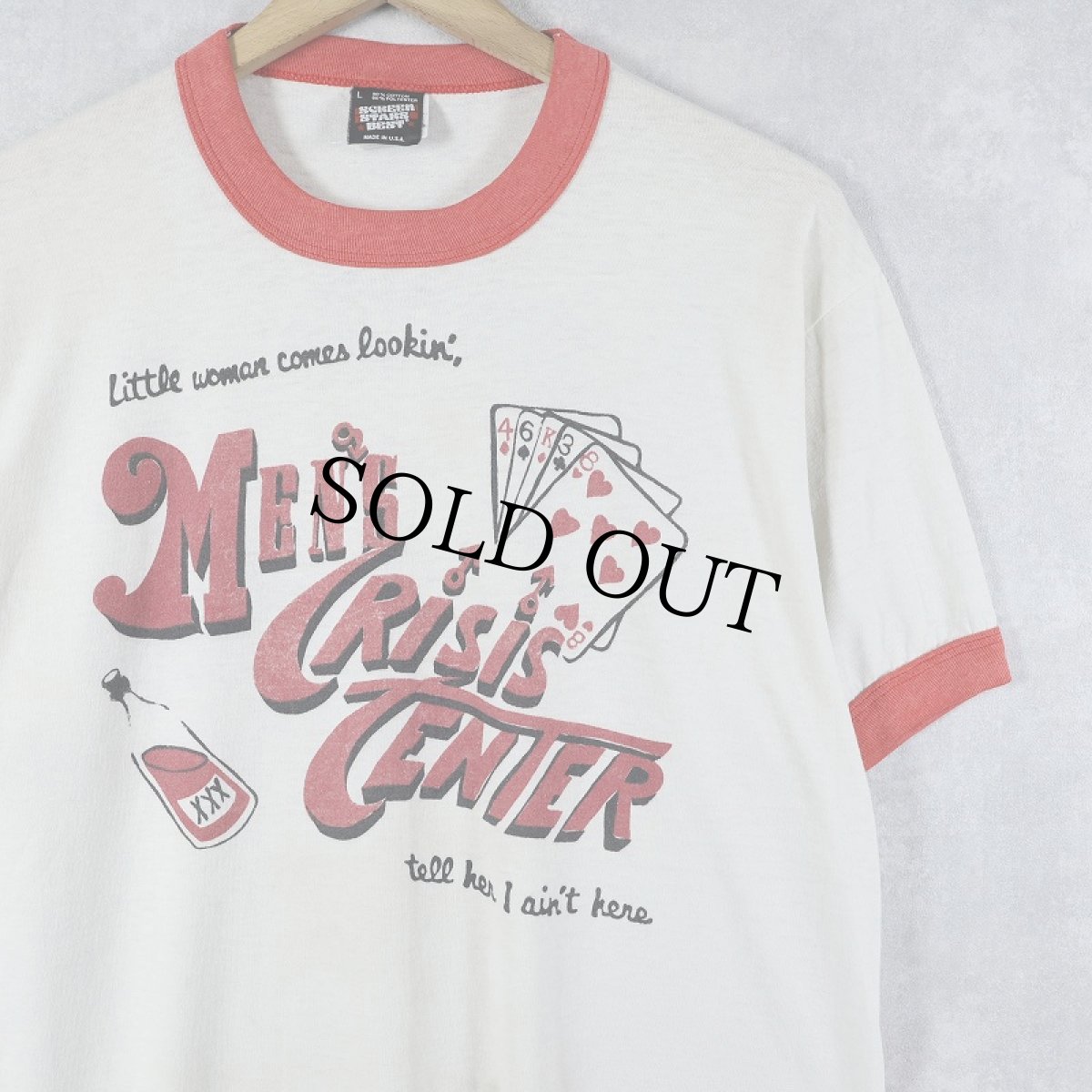 画像1: 80's USA製 "MEN'S CRISIS CENTER" プリントリンガーTシャツ L (1)