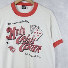 画像1: 80's USA製 "MEN'S CRISIS CENTER" プリントリンガーTシャツ L (1)