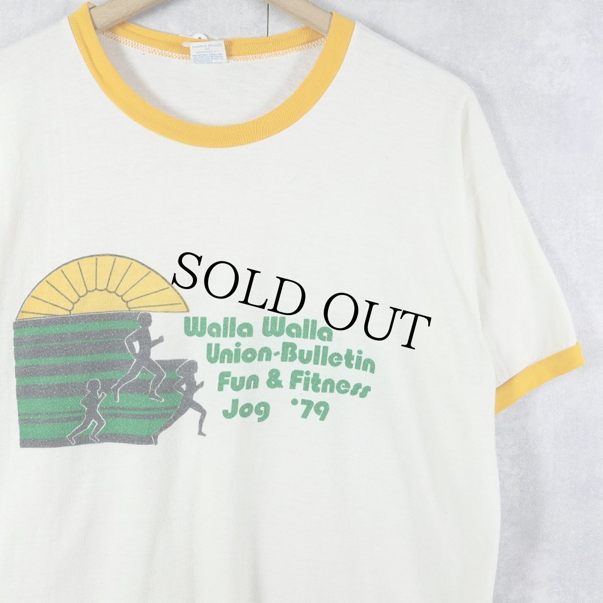 画像1: 70's Champion バータグ USA製 "Wall Wall Union-Bulletin..." イベントプリントリンガーTシャツ L (1)