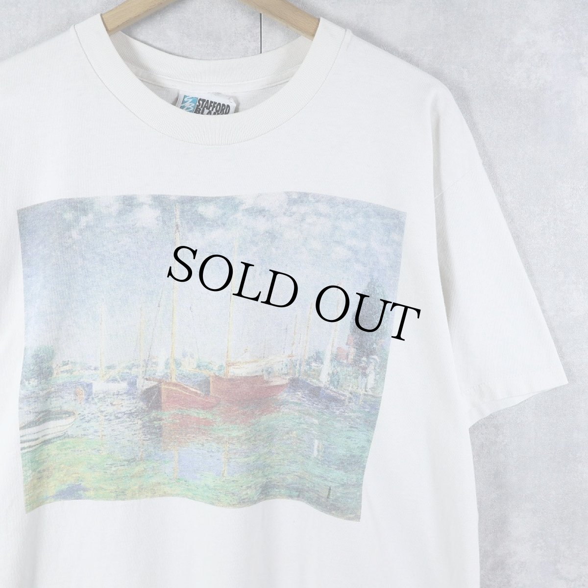 画像1: 90's Claude Monet USA製 "Red Boats at Argenteuil" アートプリントTシャツ L (1)