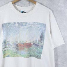 画像1: 90's Claude Monet USA製 "Red Boats at Argenteuil" アートプリントTシャツ L (1)