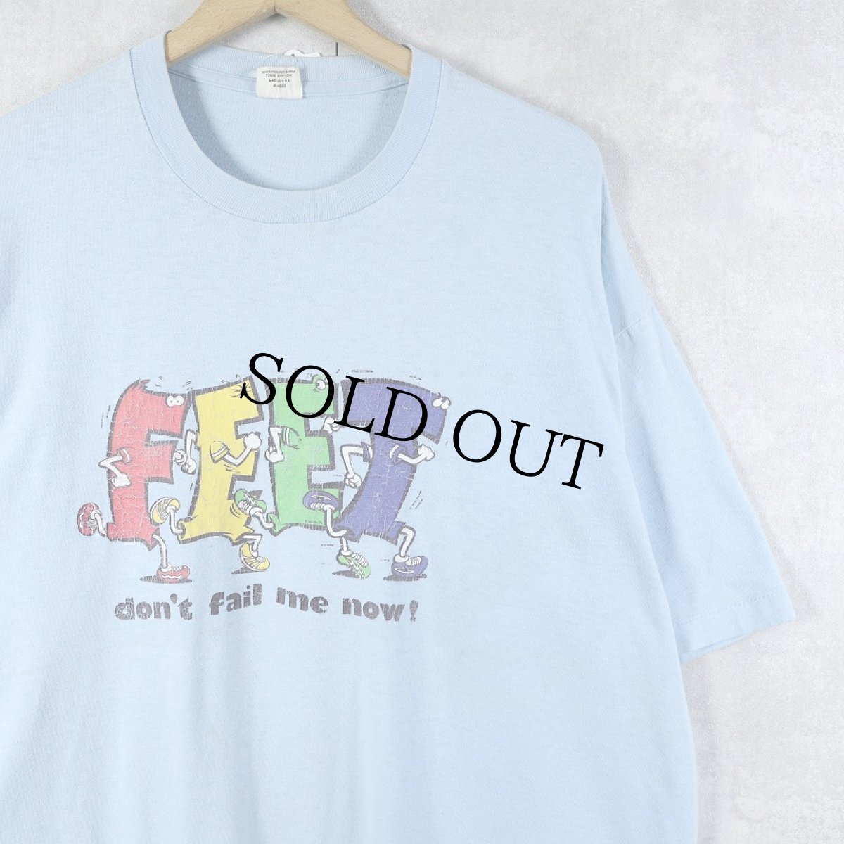 画像1: 70's USA製 "FEET don't fail me now!" プリントTシャツ XXL (1)