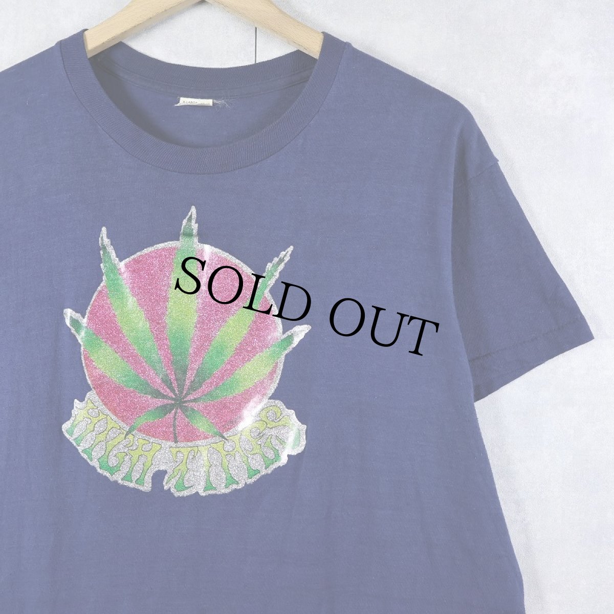 画像3: 70's USA製 "HIGH TIMES" ガンジャ ラメプリントTシャツ NAVY XL (3)