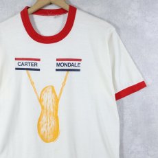 画像1: 70's USA製 "CAPTER MONDALE" ピーナッツ プリントリンガーTシャツ L (1)