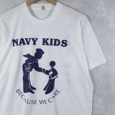 画像1: 80's USA製 "NAVY KIDS BECAUSE WE CARE" イラストプリントTシャツ L (1)