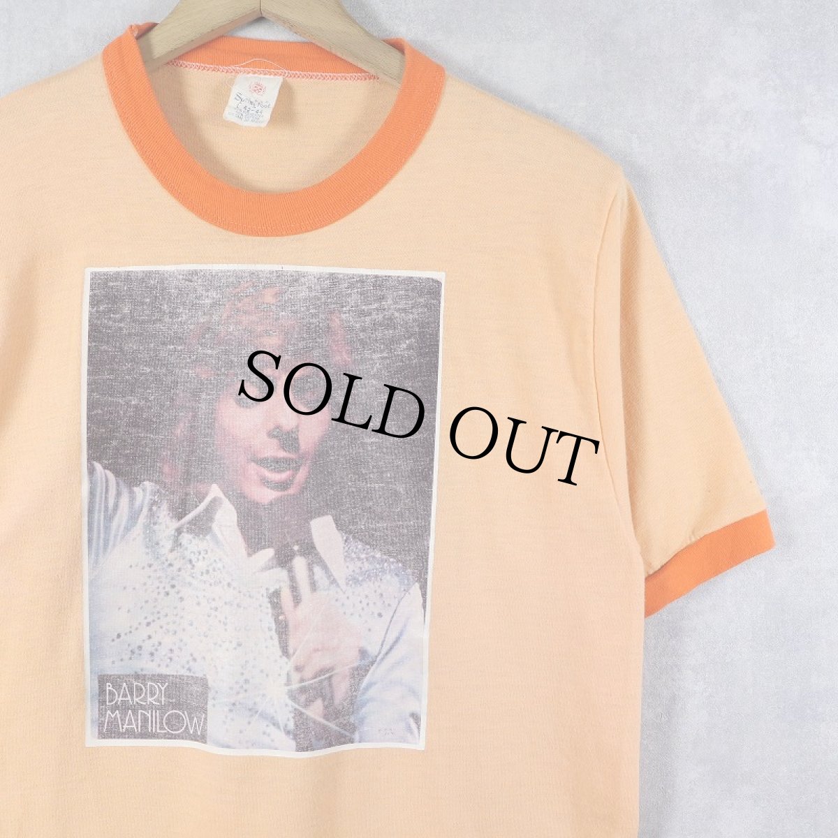 画像1: 70's BARRY MANILOW ミュージシャン プリントリンガーTシャツ L (1)