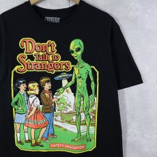 画像1: Steven Rhodes "Don't Talk to Strangers" イラストプリントTシャツ BLACK M (1)