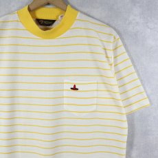 画像1: 70's〜 Lee Trevino ロゴ刺繍 ボーダー柄 モックネックTシャツ L (1)