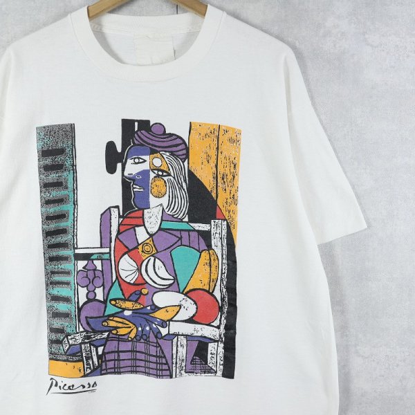 2024年100人100点絵画入賞 Piero Hearts たびびと 90年代 90s パブロピカソ 芸術家 絵画 白 ホワイト 半袖 | ビンテージ