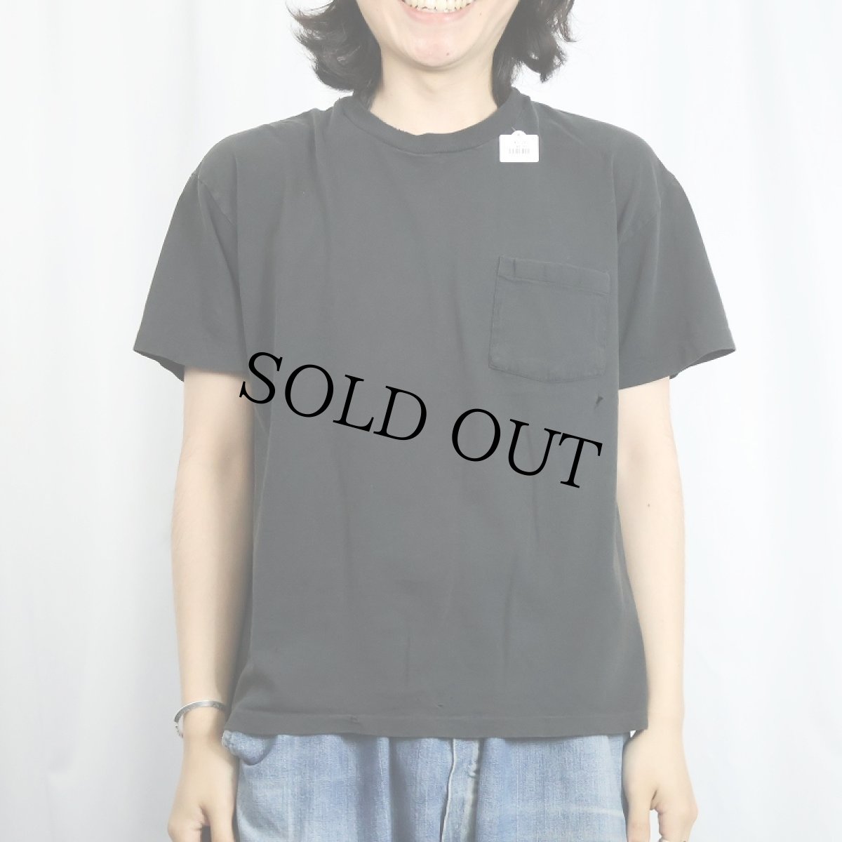画像2: 90's Hanes USA製 無地 ポケットTシャツ BLACK L (2)