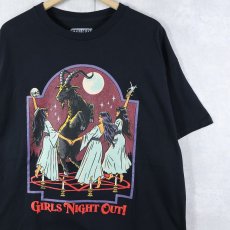 画像1: Steven Rhodes "GIRLS NIGHT OUT!" イラストプリントTシャツ BLACK XL (1)