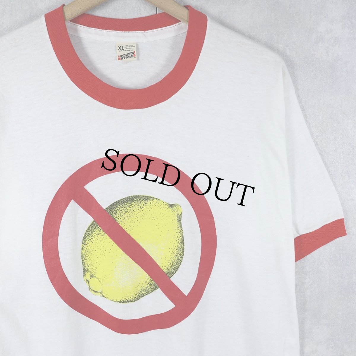 画像1: 80's USA製 "NO LEMONS" レモンプリント リンガーTシャツ XL (1)