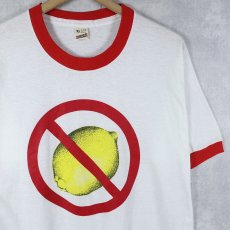 画像1: 80's USA製 "NO LEMONS" レモンプリント リンガーTシャツ XL (1)
