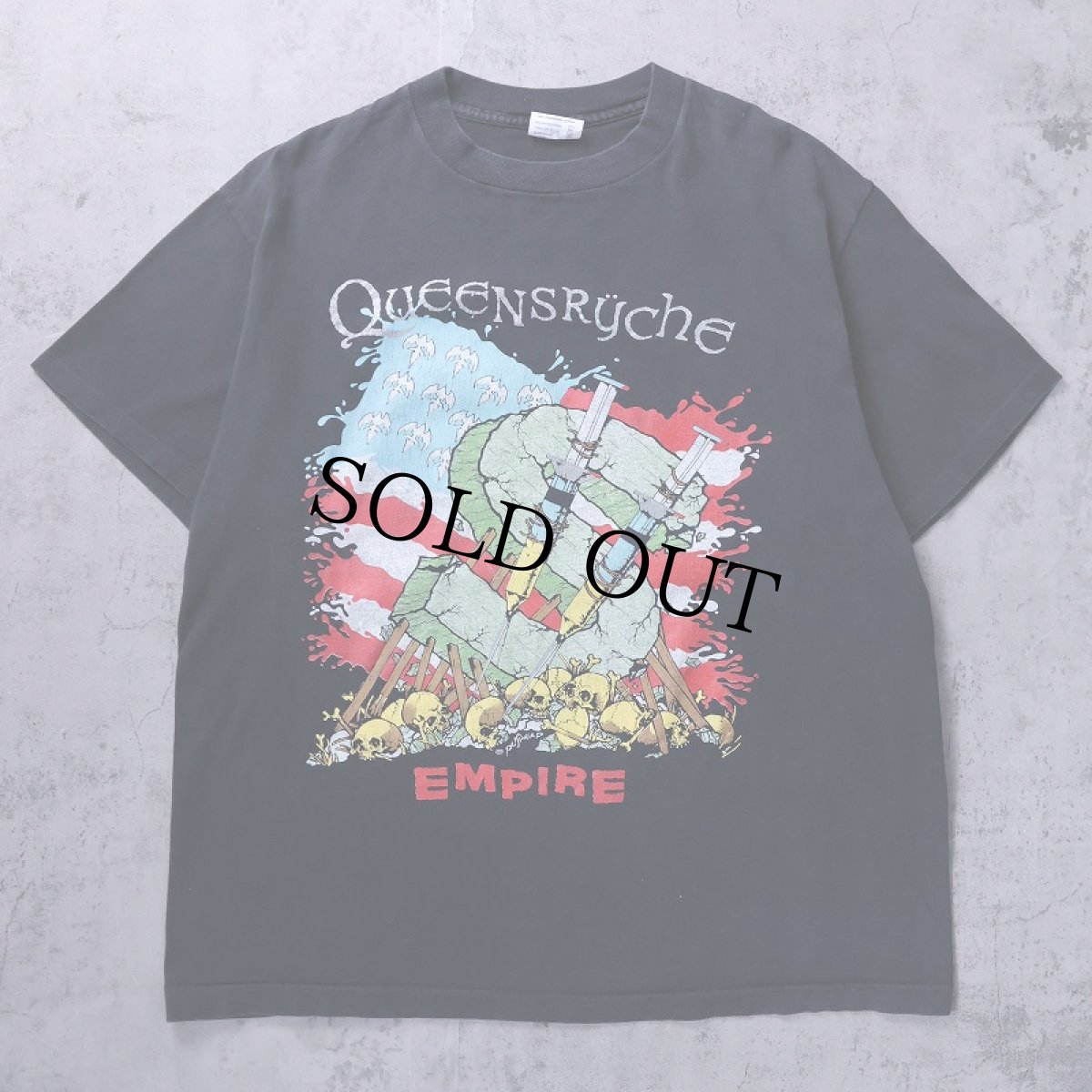画像1: 90's Queensryche USA製 "Building Empires" プログレッシブ・メタル・バンド ツアープリントTシャツ BLACK XL (1)