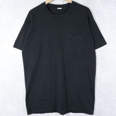 画像1: 90's Hanes 無地ポケットTシャツ BLACK (1)