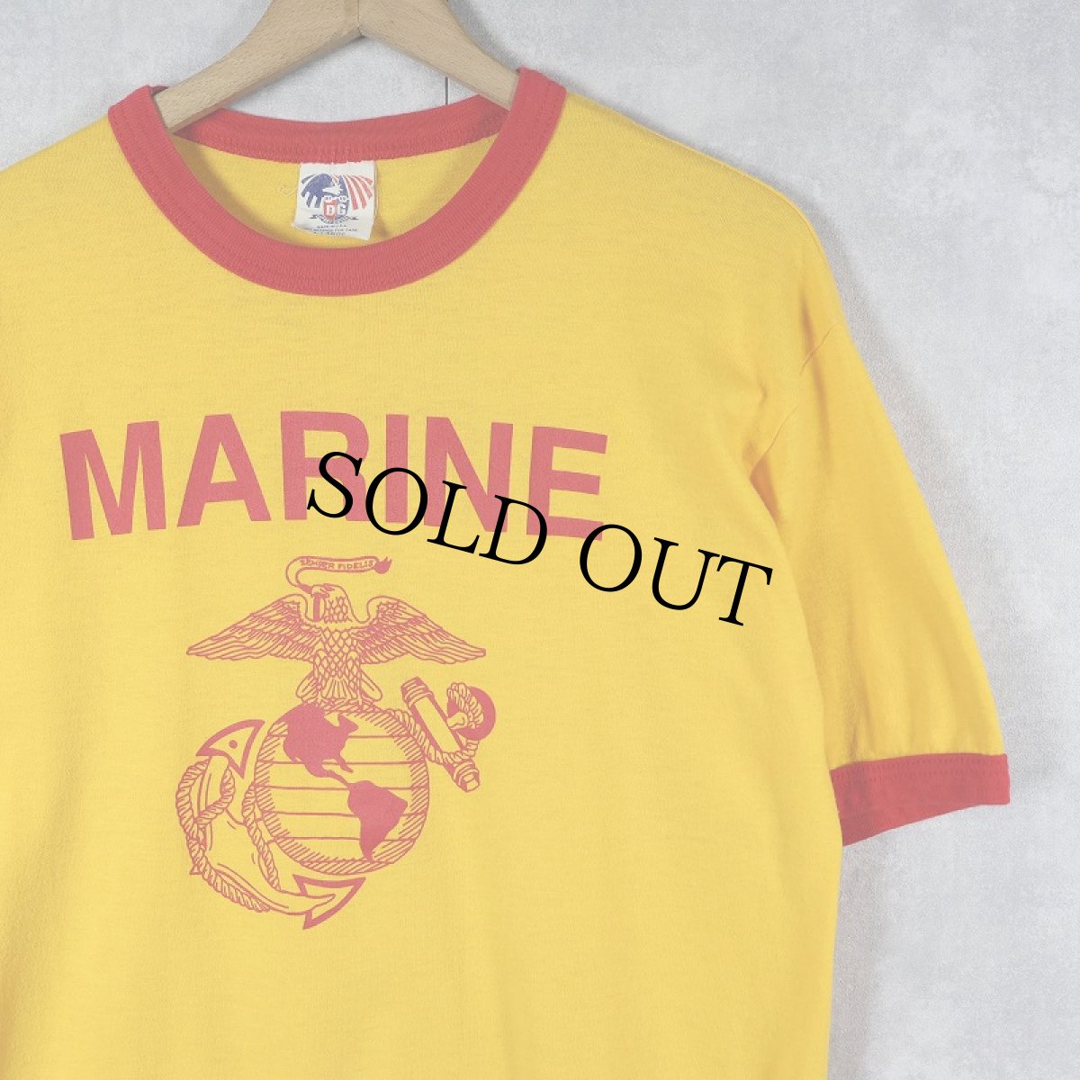 画像1: 80's DG Sports Wear USA製 "MARINE" プリントリンガーTシャツ XL (1)