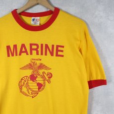 画像1: 80's DG Sports Wear USA製 "MARINE" プリントリンガーTシャツ XL (1)
