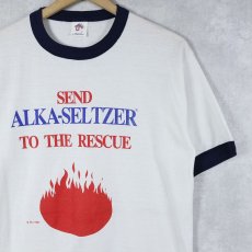 画像1: 80's USA製  "SEND ALKA-SELTZER TO THE RESCUE" メッセージプリント リンガーTシャツ L (1)