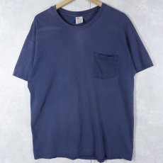 画像1: 90's Hanes 無地ポケットTシャツ NAVY L (1)