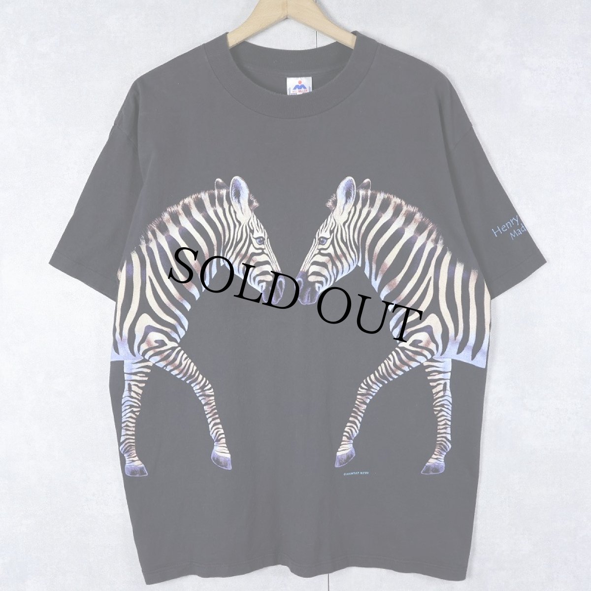 画像1: 90's Henry Vilas Zoo USA製 シマウマ 巻きプリントTシャツ BLACK L (1)