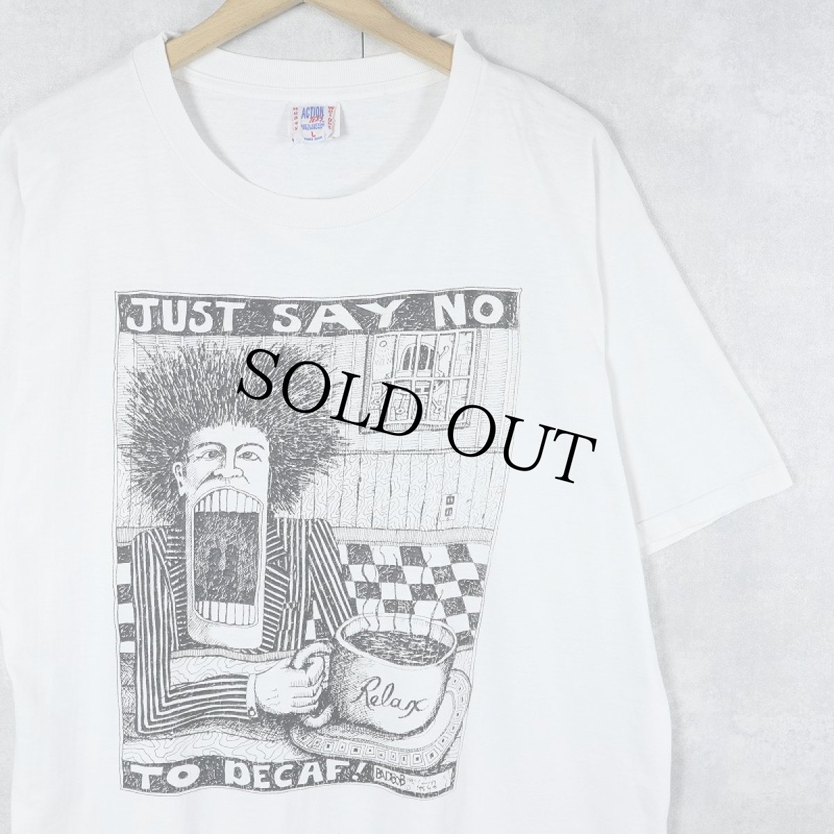 画像1: 90's BADBOB "JUST SAY NO TO DECAF!" アートプリントTシャツ L (1)