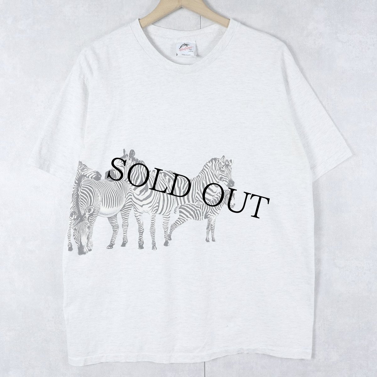 画像1: 90's USA製 シマウマ 巻きプリントTシャツ L (1)