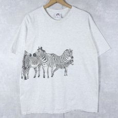 画像1: 90's USA製 シマウマ 巻きプリントTシャツ L (1)