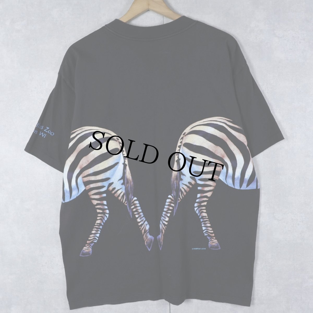 画像2: 90's Henry Vilas Zoo USA製 シマウマ 巻きプリントTシャツ BLACK L (2)