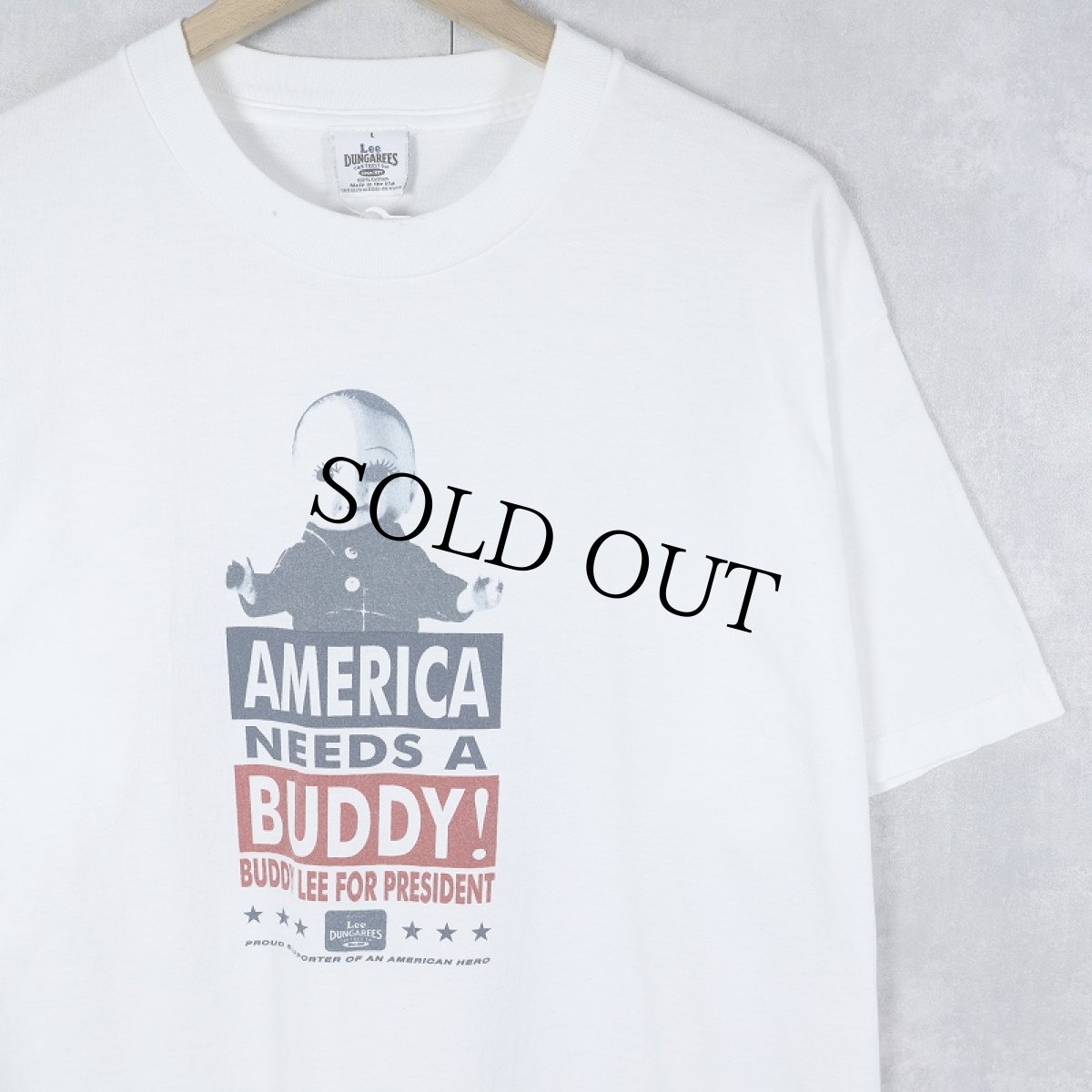 画像1: 90〜2000's Lee DUNGAREES USA製 "America Needs a Buddy!" キャラクタープリントTシャツ L (1)