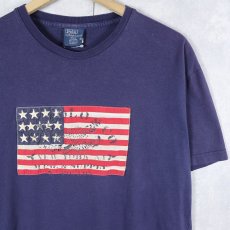 画像1: 90's POLO Ralph Lauren 星条旗パッチ付き Tシャツ NAVY S (1)