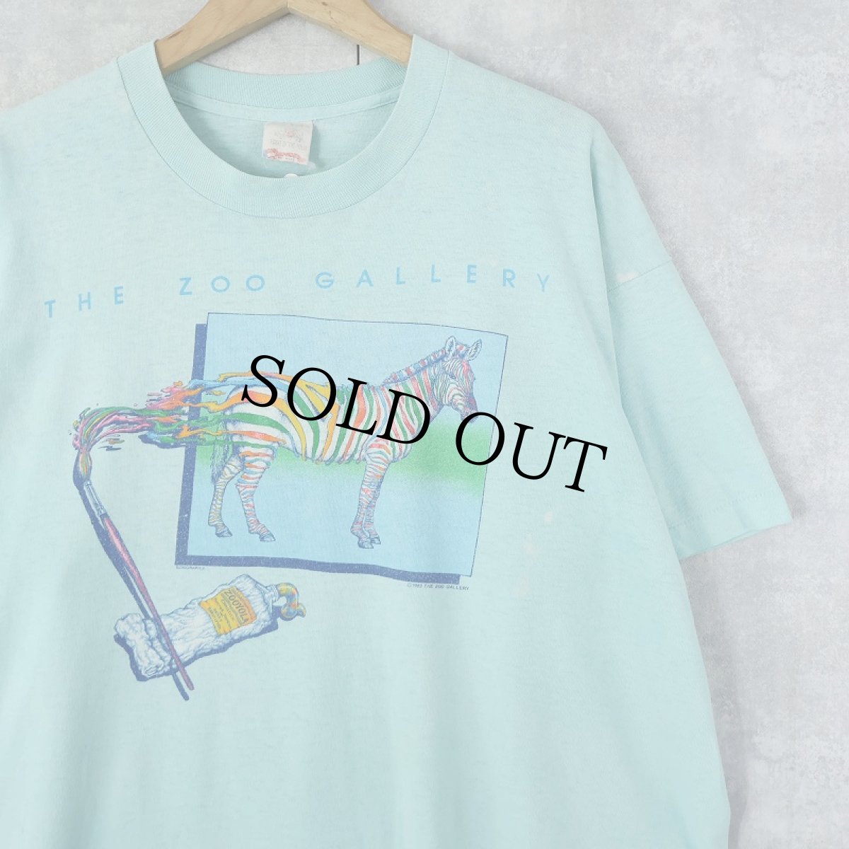 画像1: 90's THE ZOO GALLERY USA製 シマウマ アートプリントTシャツ XL (1)
