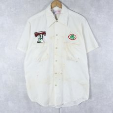 画像1: 60〜70's TWO-FIFTYS ワッペン付き ポリエステル×コットンシャツ (1)