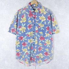 画像1: 90's L.L.Bean "Cool Weave" ハイビスカス柄 コットンシャツ M (1)