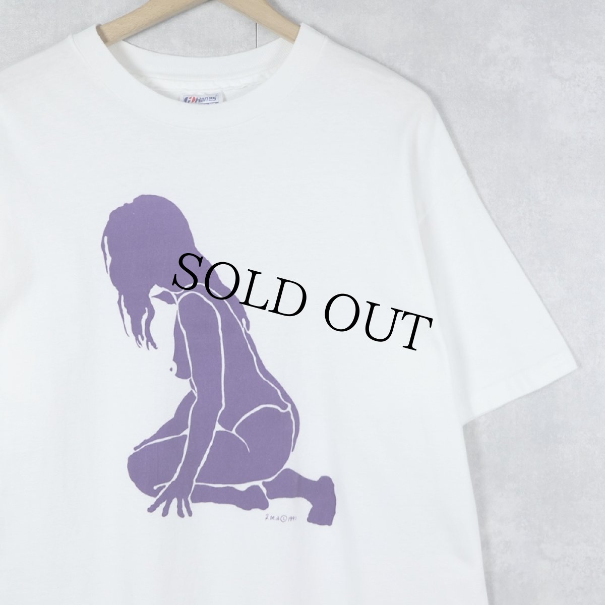 画像1: 90's USA製 アートプリントTシャツ L (1)